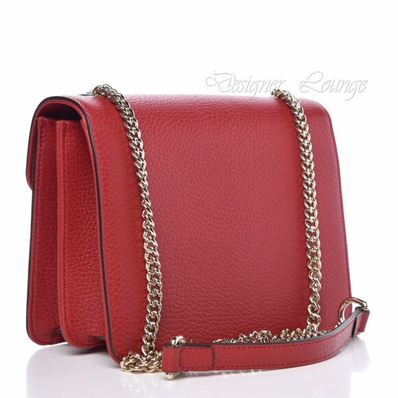 SOLD! NEW GUCCI Interlocking GG Red Leather Crossbody Chain Bag $1,980 Authentic - Picture 4 of 12